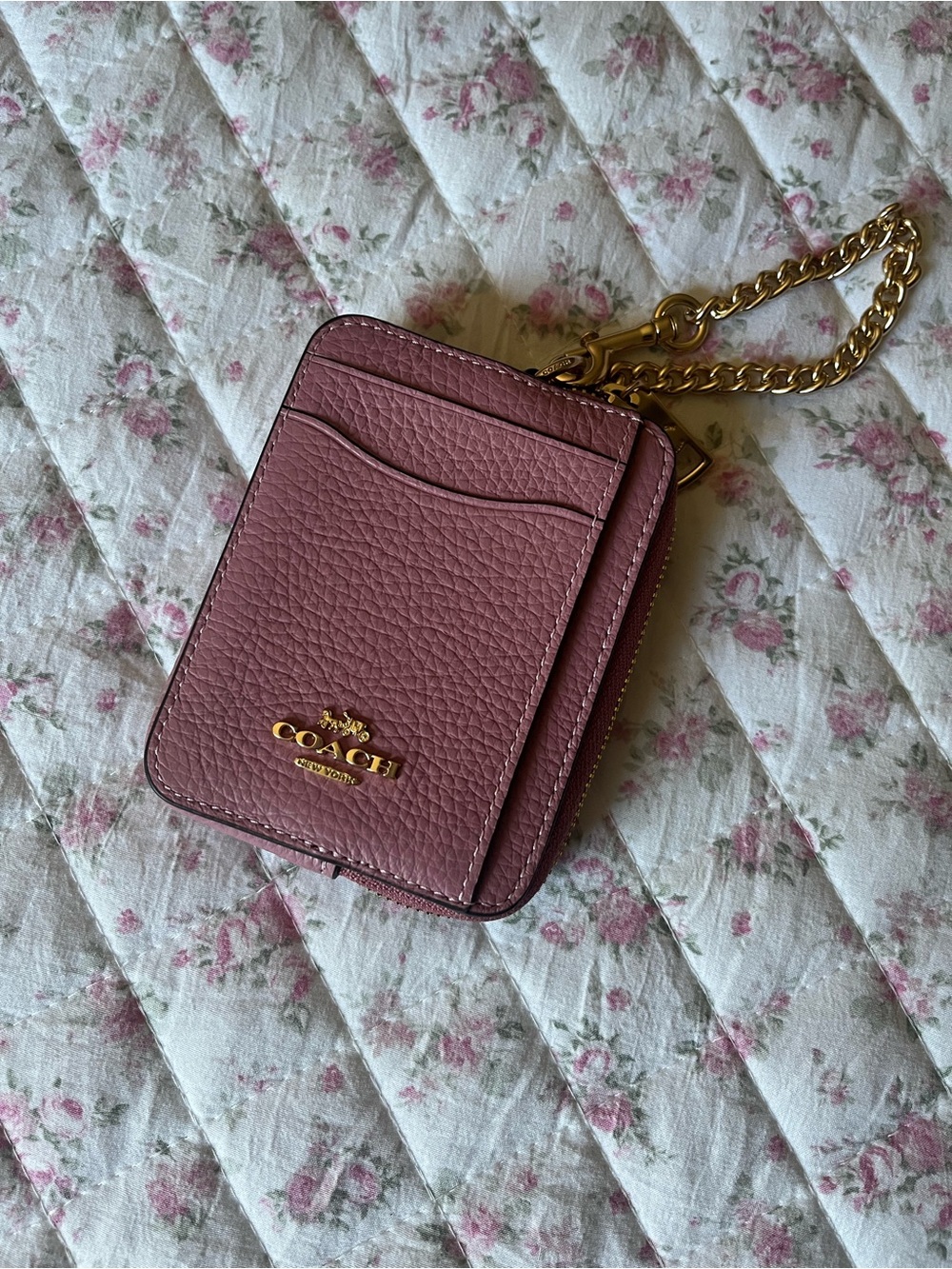 Coach True Pink Pebble Leather Zip Wallet